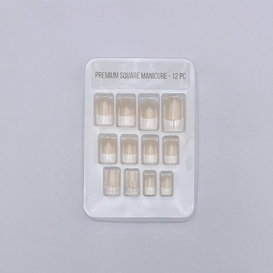 Natural Cream French Tip Square Nails 24 pcs - Free Sticker Sheet included