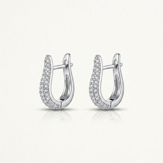 Sparkling Curved Pavé Huggie Earrings in Sterling Silver