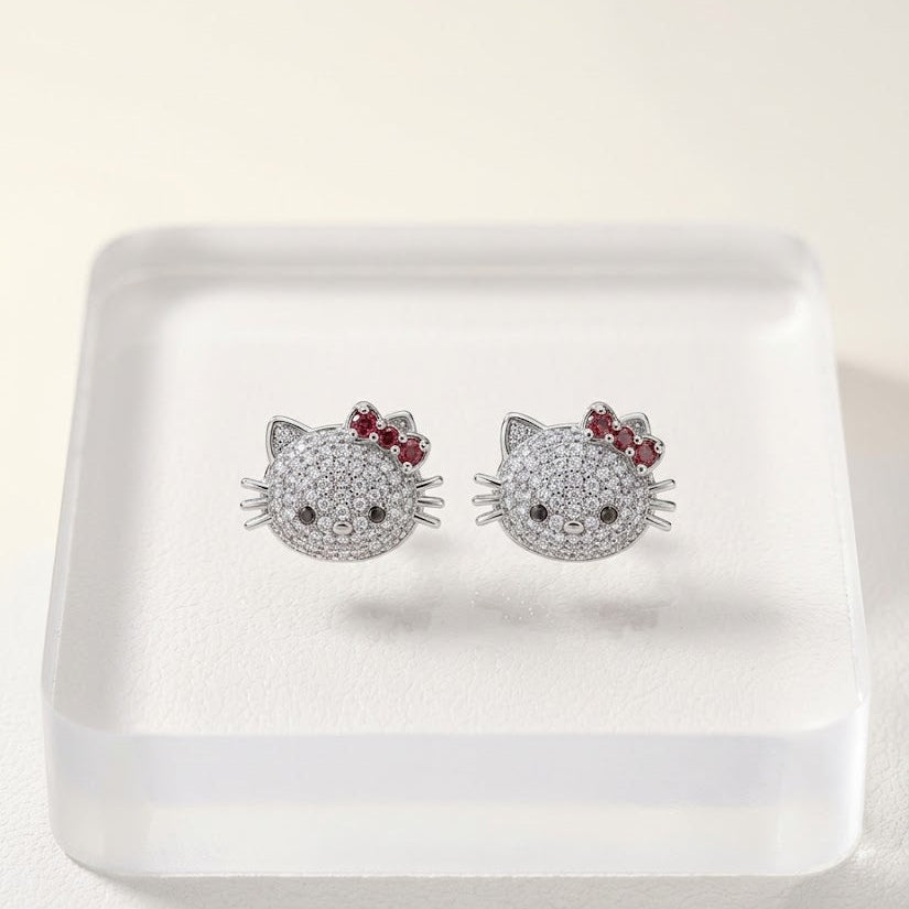 Hello Kitty Silver Pave Crystal Stud Earrings