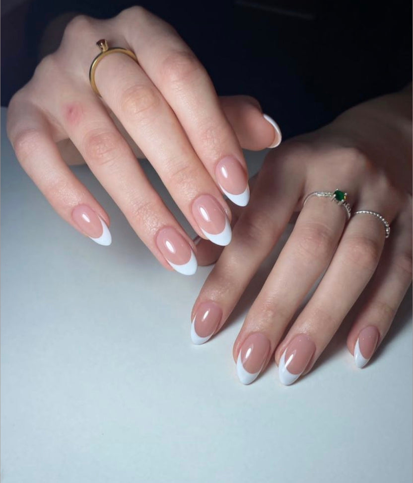 Classic French Almond Press-On Nails Set 12 pcs - Free Sticker Sheet