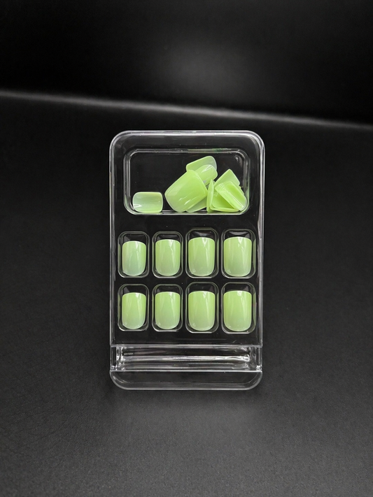 Glossy Lime Green Square Press-On nails Set 24 pcs - Free Sticker Sheet