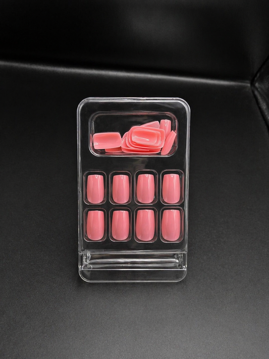Soft Rose Pink Square Press-On Nails Press-On Set 24 pcs - Free Sticker Sheet