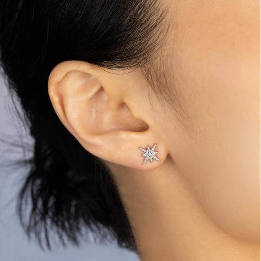 Sterling Silver Eight-pointed Star Stud Earrings for Women