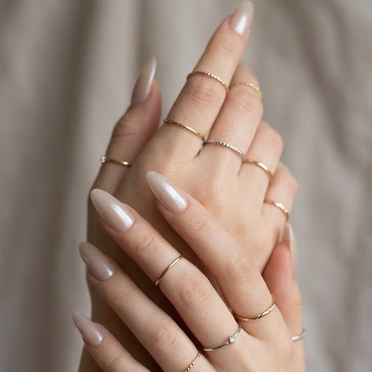 Glossy Greige Nude Long Almond Press-On Nails Set 30 Pieces (C133)