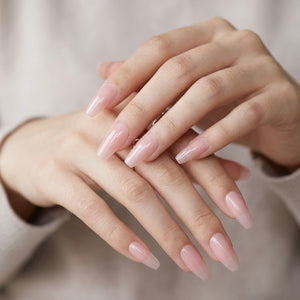 Glossy Sheer Nude Pink Long Almond Press-On Nails Set 30 Pieces (C424)