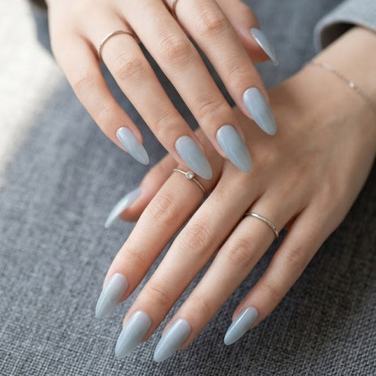 Sleek Pastel Blue Long Almond Press-On Nails Set 30 Pieces (C134a)