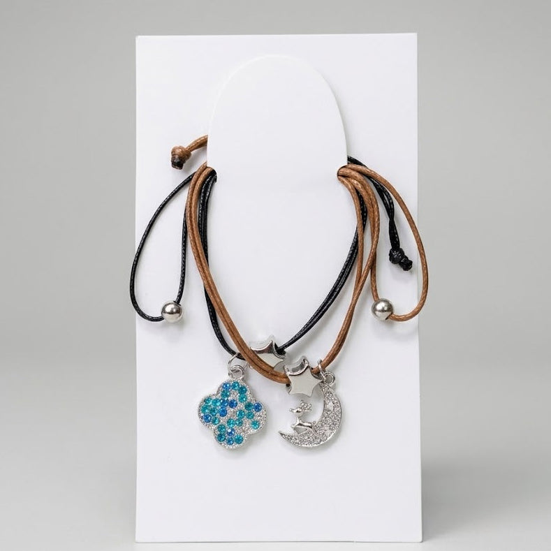 Korean Style Celestial & Clover Charm Bracelet Set