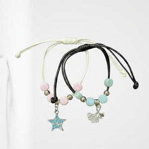Adjustable Cord Bracelet Set with Gemstone Beads & Pavé Star Charm
