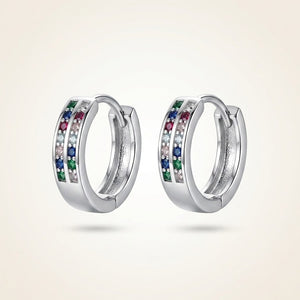 Rainbow Multi-Gemstone Huggie Hoop Earrings in Sterling Silver