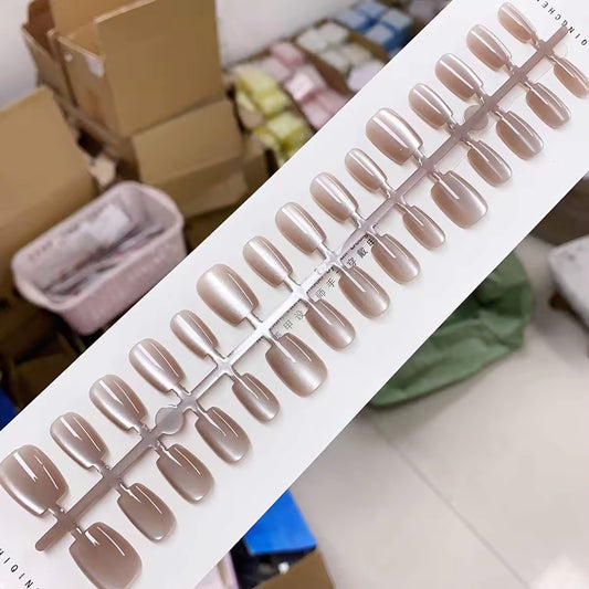 Mocha Shimmer Ballerina Press-On Nails Set 30 Pieces (C005)
