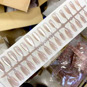 Glossy Pearl Nude Coffin Press-On Nails Set 30 Pieces (C011)