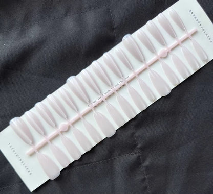 Glossy Milky White Long Almond Press-On Nails Set 30 Pieces (C046)