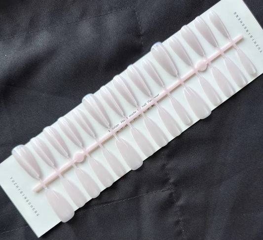 Glossy Milky White Long Almond Press-On Nails Set 30 Pieces (C046)