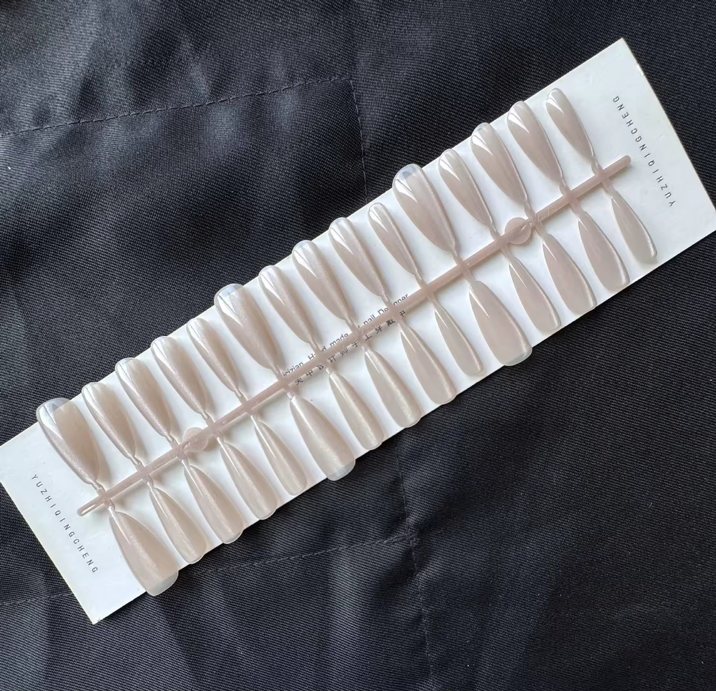 Glossy Greige Nude Long Almond Press-On Nails Set 30 Pieces (C133)