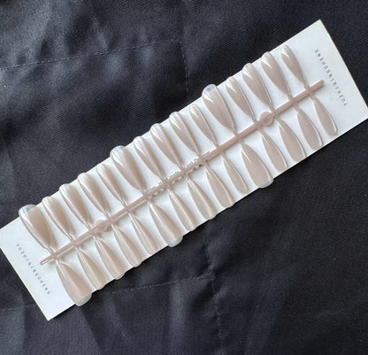Glossy Greige Nude Long Almond Press-On Nails Set 30 Pieces (C133)