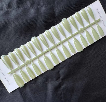 Glossy Lime Green Long Almond Press-On Nails Set 30 Pieces (C364)