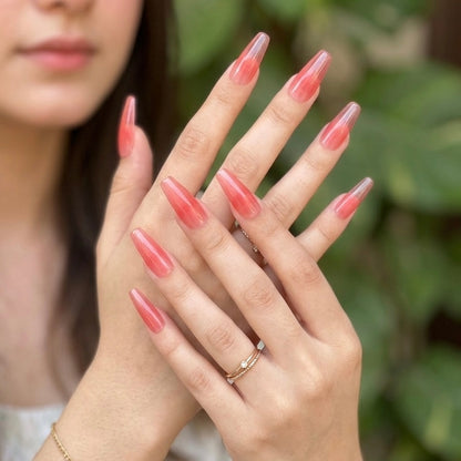 Chic Sheer Pink Long Almond Press-On Nails Set 30 Pieces (C262)