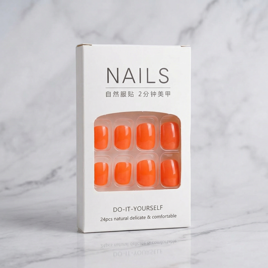 Vibrant Pumpkin Orange Press-On Set 24 pcs - Free Sticker Sheet
