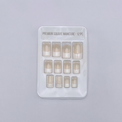 Natural Cream French Tip Square Nails 24 pcs - Free Sticker Sheet included