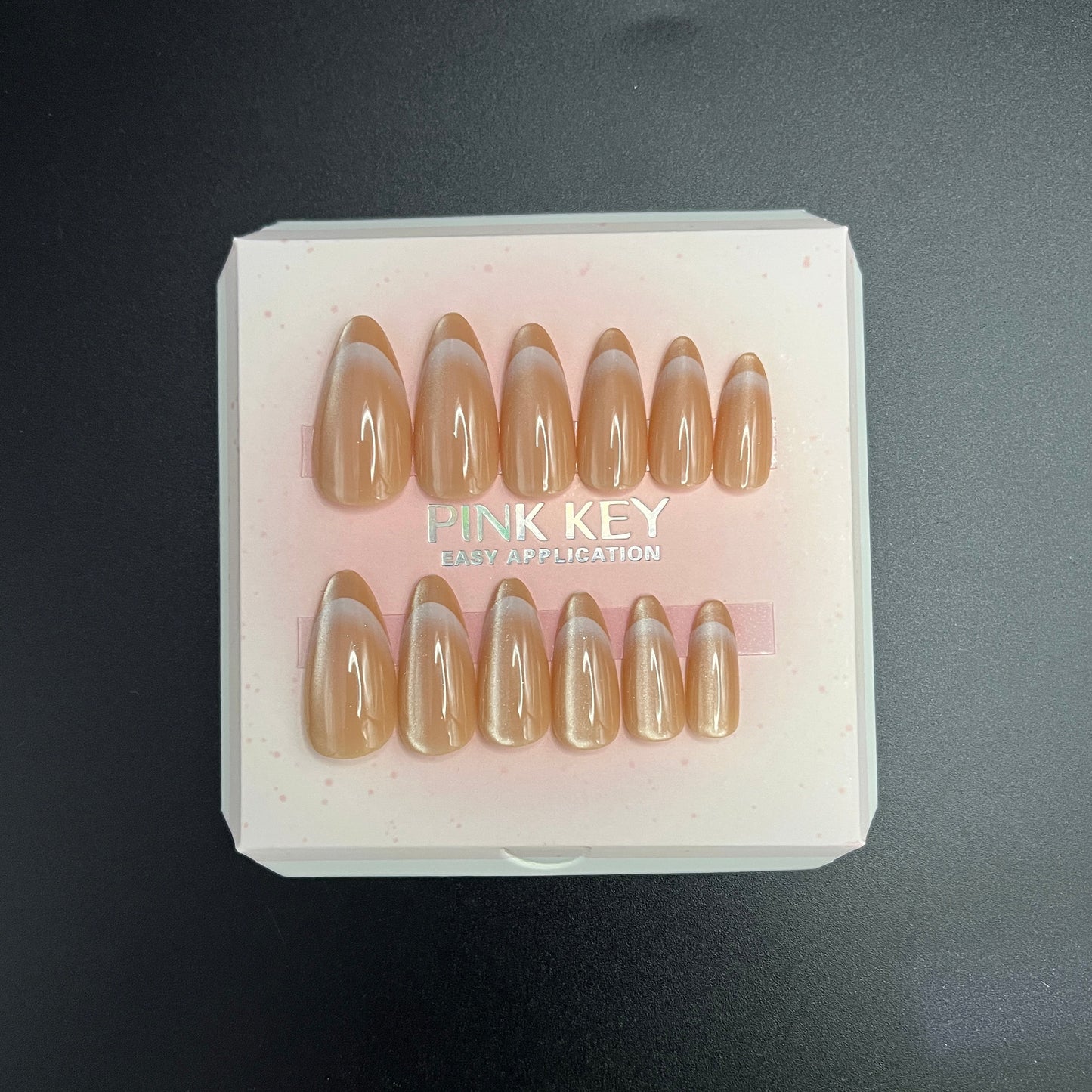 Cat Eye Caramel French Press-On nails Set 12 pcs - Free Sticker Sheet