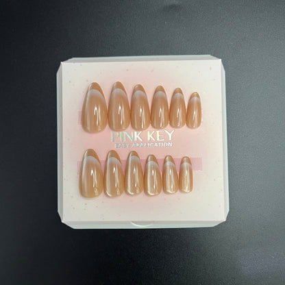 Cat Eye Caramel French Press-On nails Set 12 pcs - Free Sticker Sheet