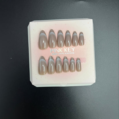 Cat Eye Coffee French Press-On nails Set 12 pcs - Free Sticker Sheet