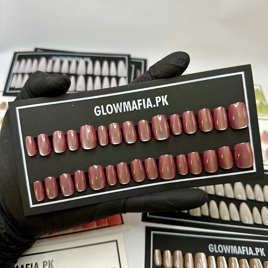 Luxe Dusty Purple Cat-Eye Press-On Nails Set 30 Pieces (T-1006)