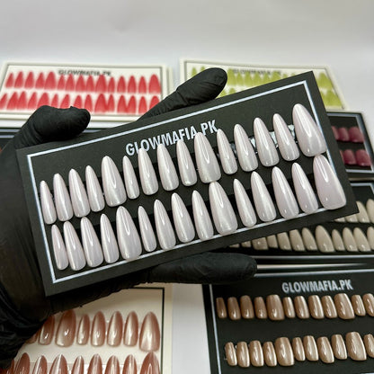 Glossy Sheer Nude Pink Long Almond Press-On Nails Set 30 Pieces (C424)