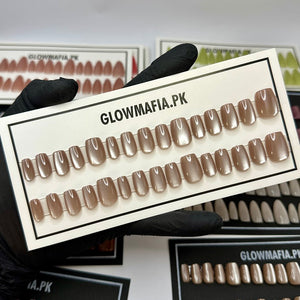Mocha Shimmer Ballerina Press-On Nails Set 30 Pieces (C005)