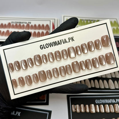 Mocha Shimmer Ballerina Press-On Nails Set 30 Pieces (C005)