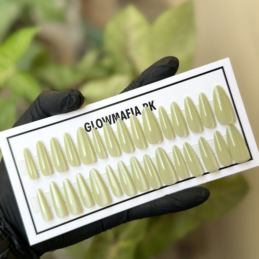 Glossy Lime Green Long Almond Press-On Nails Set 30 Pieces (C364)