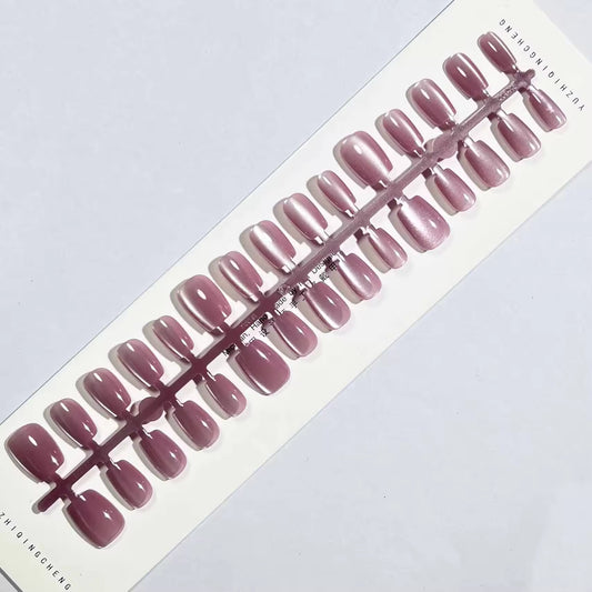 Luxe Dusty Purple Cat-Eye Press-On Nails Set 30 Pieces (T-1006)