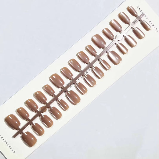 Velvet Caramel Nude Press-On Nails Set 30 Pieces (T-1009)