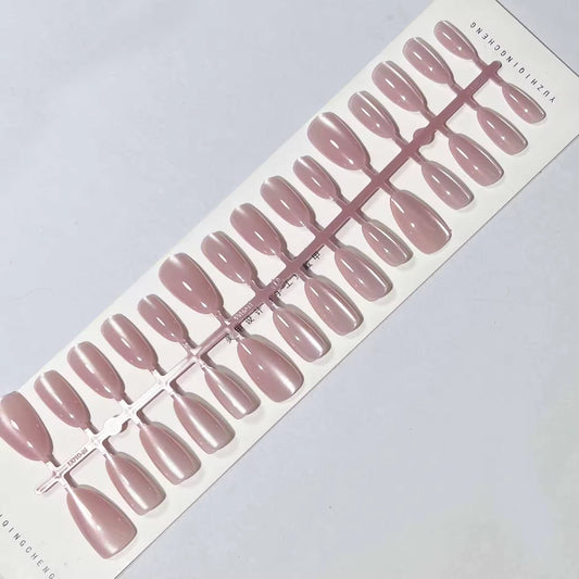 Soft Light Pink Cat-Eye Press-On Nails Set 30 Pieces (T1032)