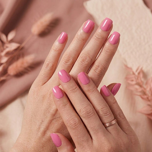 Glossy Barbie Pink Square Fake Nails 24 pcs - Free Sticker Sheet