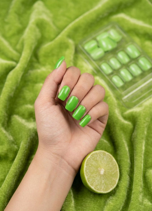 Lime Green Press-On Set 24 pcs - Free Sticker Sheet