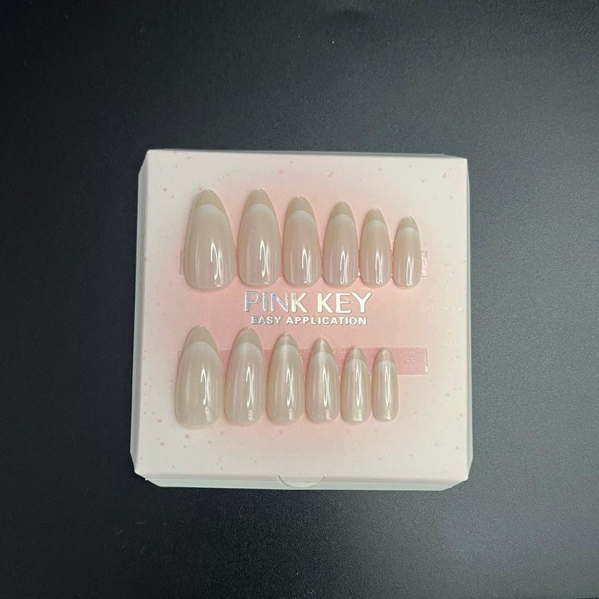 Cat Eye Milky Beige French Press-On nails Set 12 pcs - Free Sticker Sheet