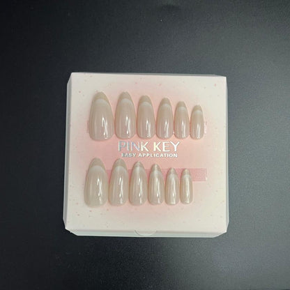Cat Eye Milky Beige French Press-On nails Set 12 pcs - Free Sticker Sheet