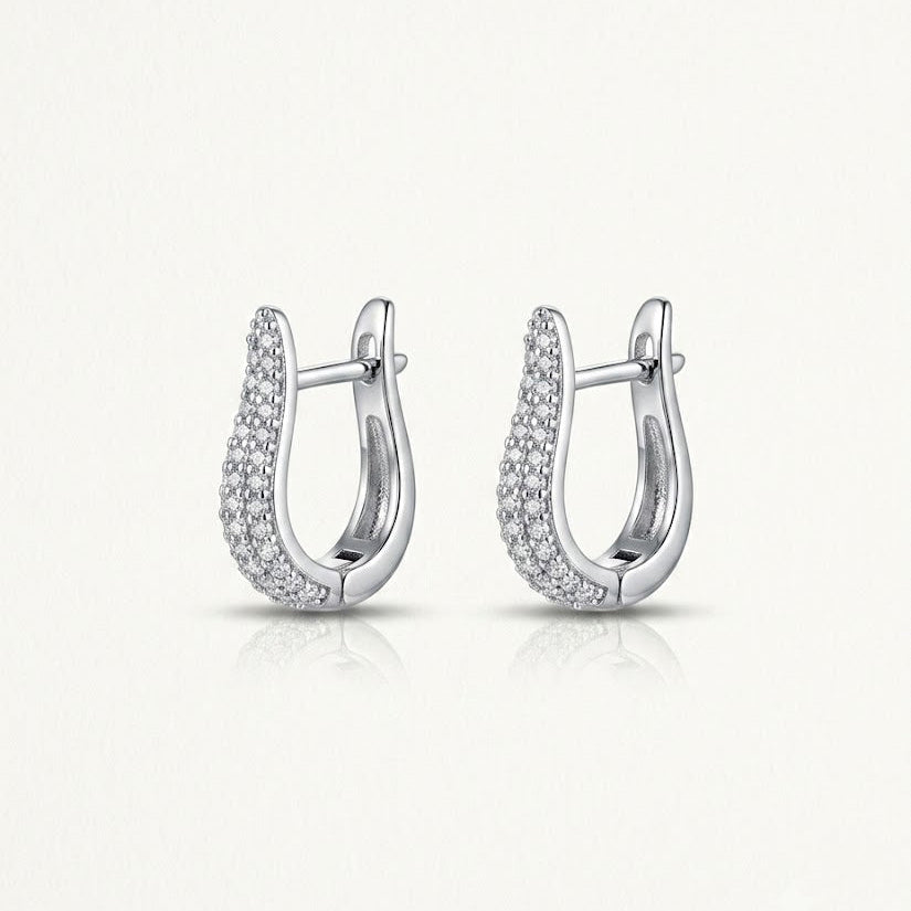 Sparkling Curved Pavé Huggie Earrings in Sterling Silver