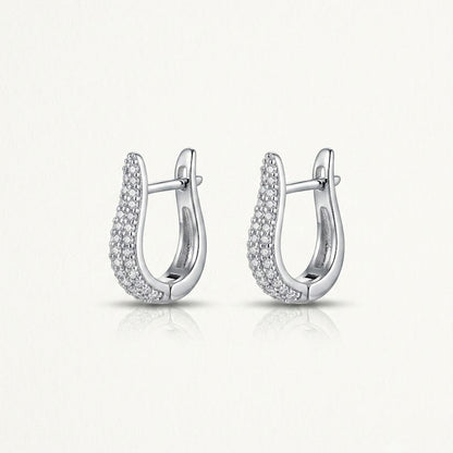 Sparkling Curved Pavé Huggie Earrings in Sterling Silver