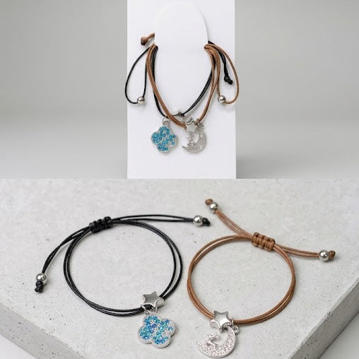 Korean Style Celestial & Clover Charm Bracelet Set