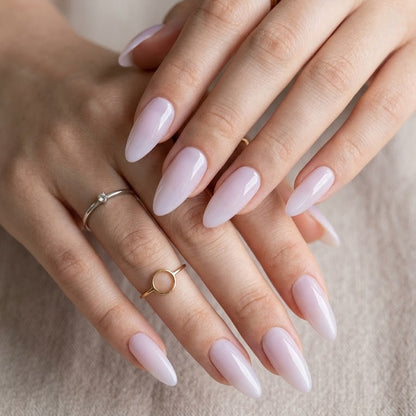 Glossy Milky White Long Almond Press-On Nails Set 30 Pieces (C046)