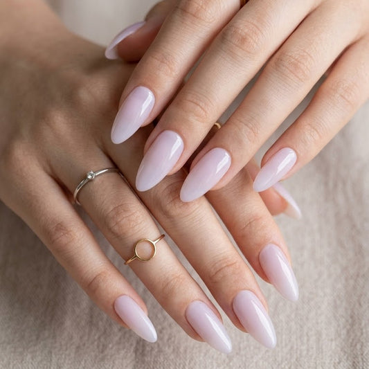 Glossy Milky White Long Almond Press-On Nails Set 30 Pieces (C046)