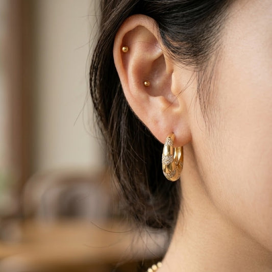 Gold Diamond-Paved Chunky Hoop Earrings