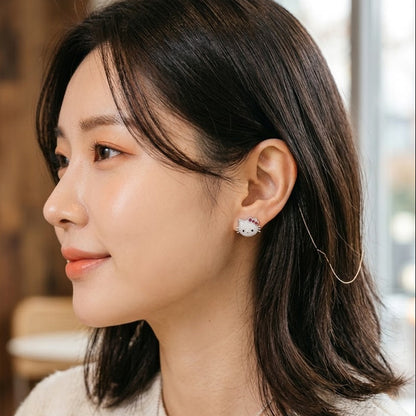Hello Kitty Silver Pave Crystal Stud Earrings