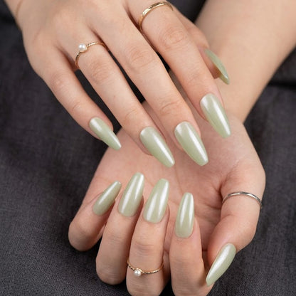 Glossy Lime Green Long Almond Press-On Nails Set 30 Pieces (C364)