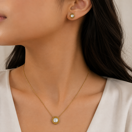 Gold Stainless Steel Necklace & Earring Set