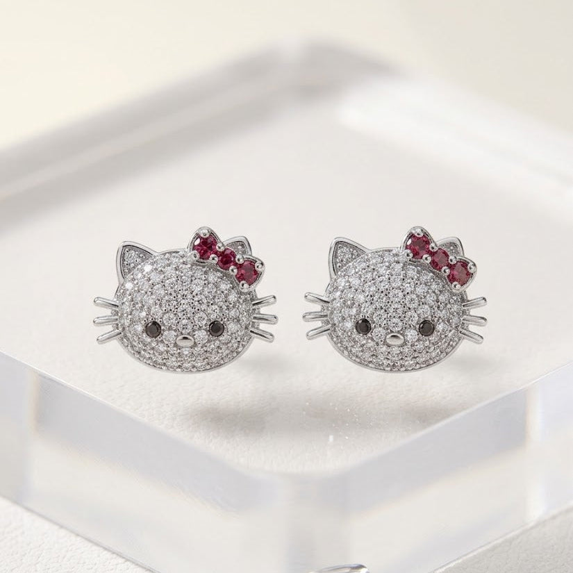 Hello Kitty Silver Pave Crystal Stud Earrings