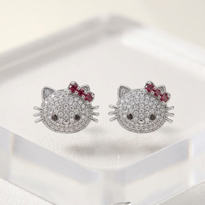 Hello Kitty Silver Pave Crystal Stud Earrings