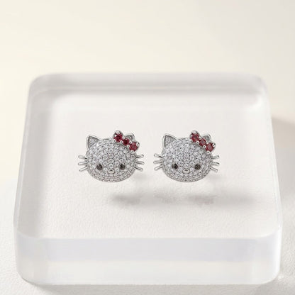 Hello Kitty Silver Pave Crystal Stud Earrings